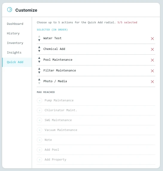 Customize — Quick Add